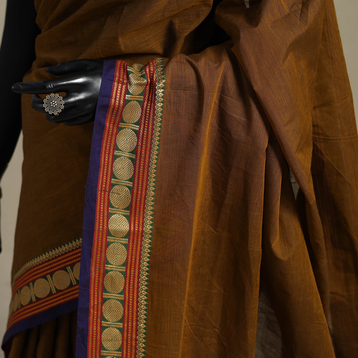 Brown - kandangi chettinad cotton saree with border 22