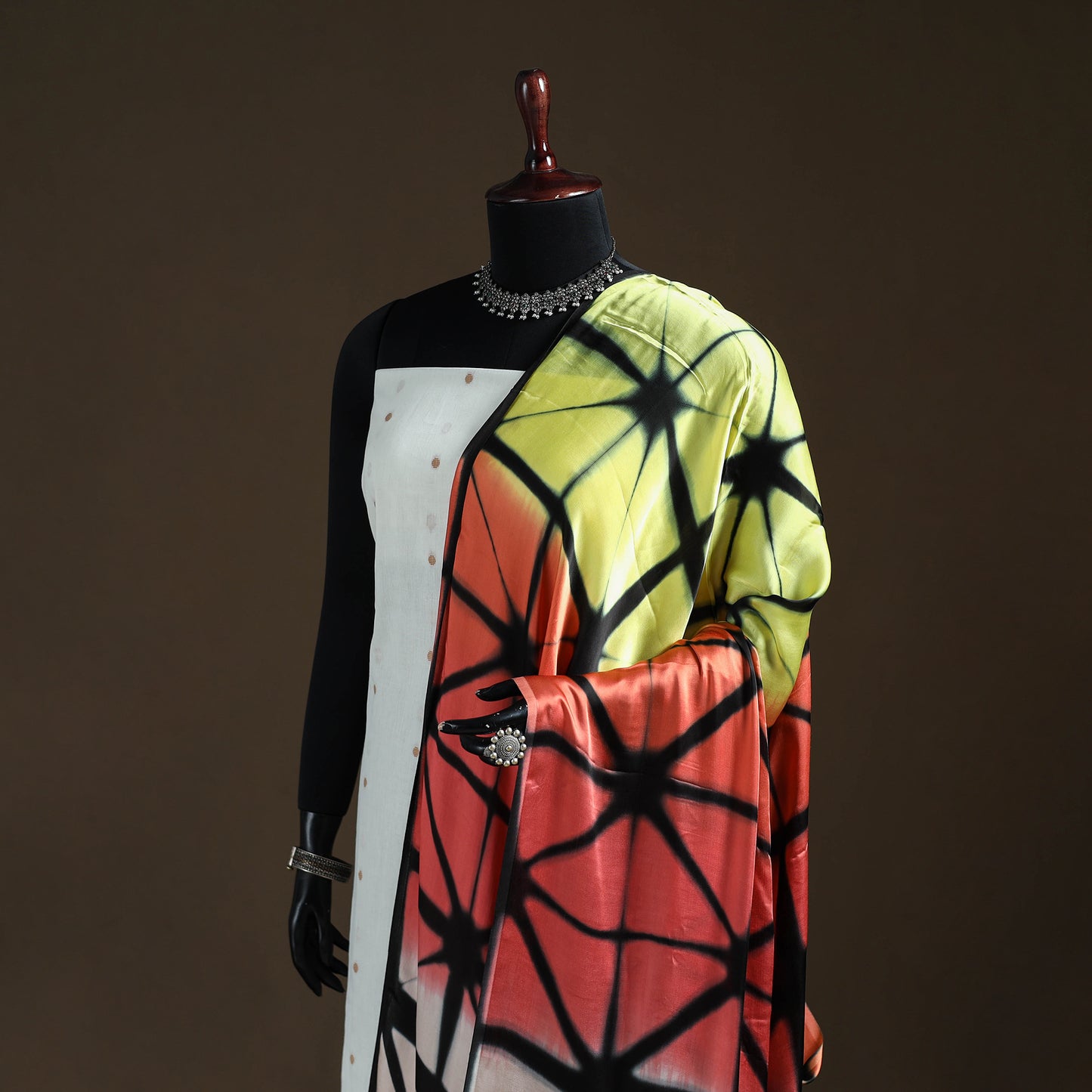 Multicolor - Shibori Clamp Dyed Modal Silk Dupatta with Zari Border 34