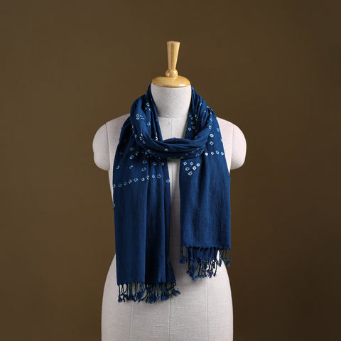 Blue - Kutch Handwoven Organic Kala Cotton Bandhani Stole 37