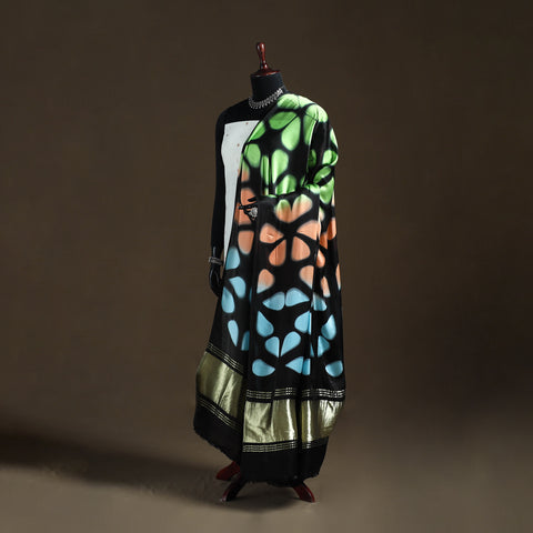 Multicolor - Shibori Clamp Dyed Modal Silk Dupatta with Zari Border 35