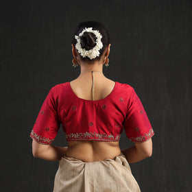 Buy Red Zardozi Hand Embroidery Slub Silk Plain Blouse