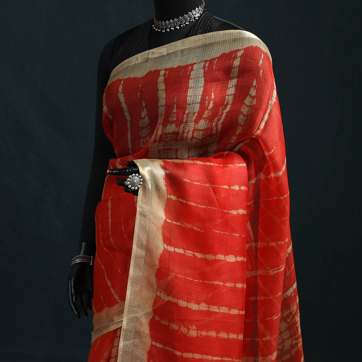 Shibori Tie-Dye Kota Doria Silk Saree 34