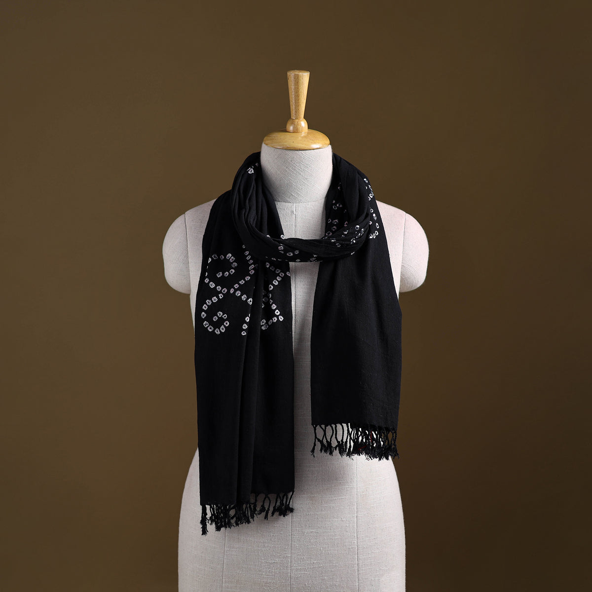 Kutch Handwoven Organic Kala Cotton Bandhani Stole 47