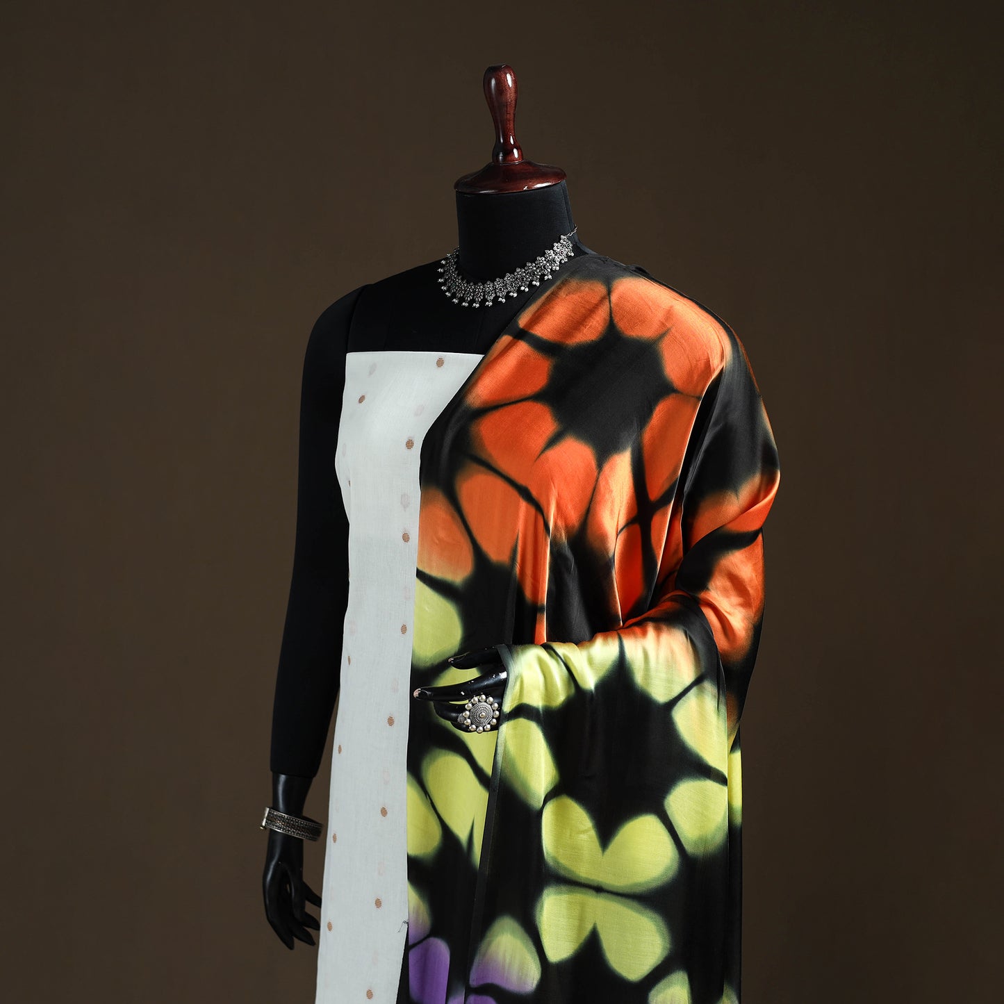 Multicolor - Shibori Clamp Dyed Modal Silk Dupatta with Zari Border 37