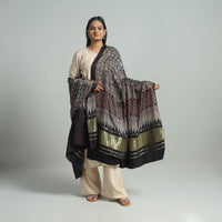 Black - Ajrakh Modal Silk Dupatta with Zari Border 92