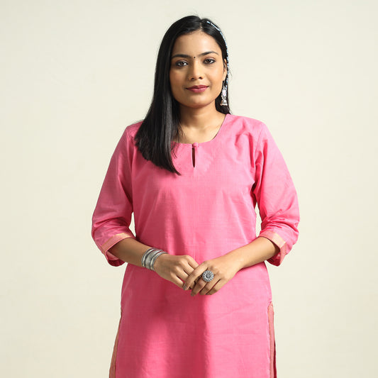 Pink - Mangalagiri Handloom Cotton Straight Kurta