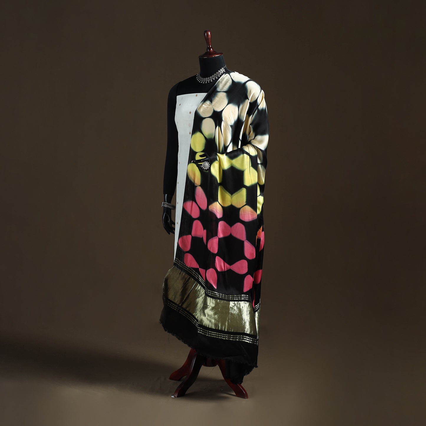 Multicolor - Shibori Clamp Dyed Modal Silk Dupatta with Zari Border 38