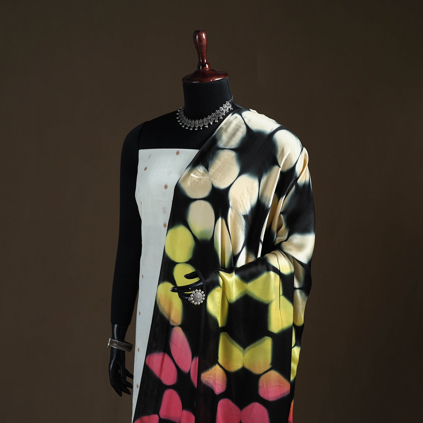 Multicolor - Shibori Clamp Dyed Modal Silk Dupatta with Zari Border 38