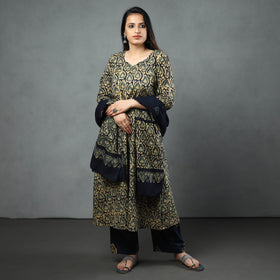  Hand Batik Printed Cotton Kurta with Palazzo & Dupatta Set 