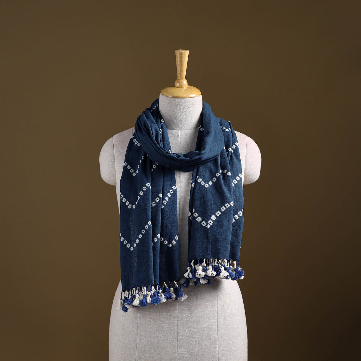 Kutch Handwoven Organic Kala Cotton Bandhani Stole 57