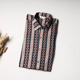 Natural Dyed Hand Block Print Cotton Men Half Sleeve Ajrakh Shirt 06