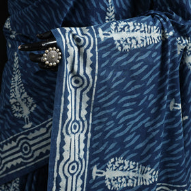 Blue - Pure Mul Cotton Natural Dyed Hand Block Indigo Bagru Print Saree 49