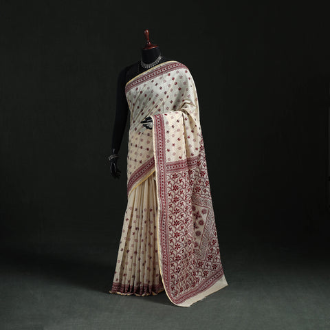 Bengal Kantha Hand Embroidery Silk Cotton Chapa Work Saree 01