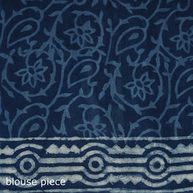 Blue - Pure Mul Cotton Natural Dyed Hand Block Indigo Bagru Print Saree 49