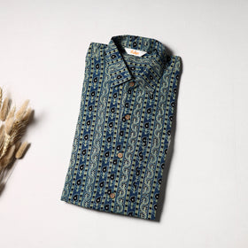 Natural Dyed Hand Block Print Cotton Men Half Sleeve Ajrakh Shirt 13