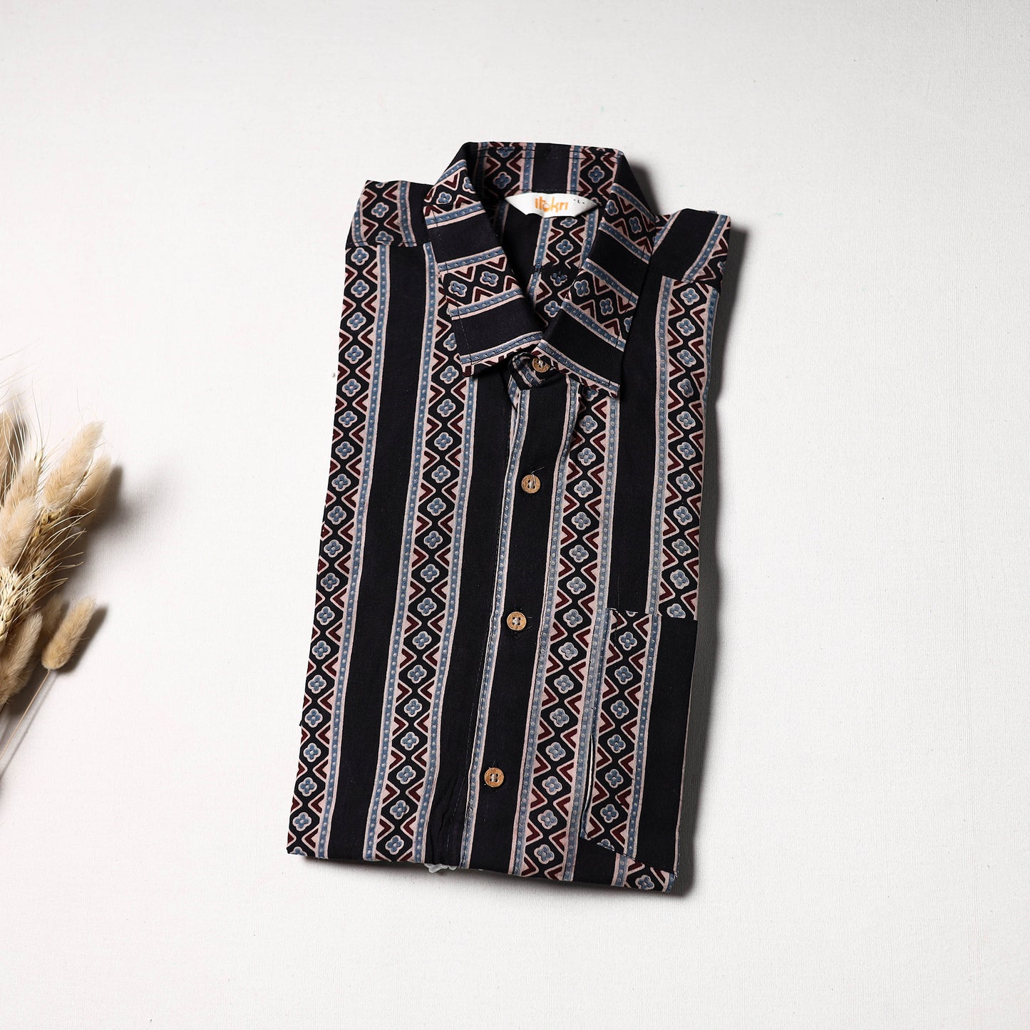 Natural Dyed Hand Block Print Cotton Men Half Sleeve Ajrakh Shirt 10