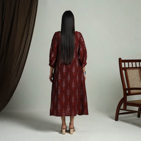 Maroon - Flared Cotton Pochampally Ikat Dress 13