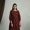 Maroon - Flared Cotton Pochampally Ikat Dress 13