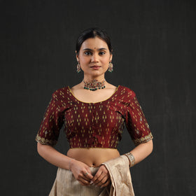 Brown Zardozi Hand Embroidery Cotton Pochampally Ikat Blouse