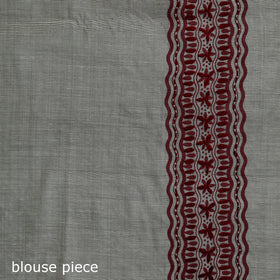 White - Bengal Kantha Hand Embroidery Silk Cotton Chapa Work Saree 01