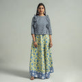 Yellow Sanganeri Block Printed Cotton Long Skirt 
