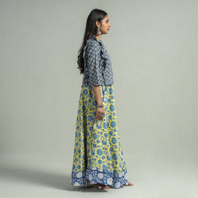 Yellow Sanganeri Block Printed Cotton Long Skirt 