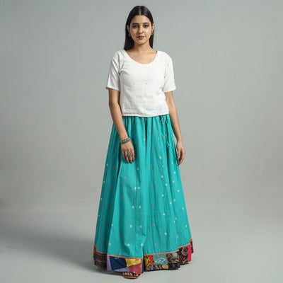 Green - Jacquard Patchwork 24 Kali Cotton Long Skirt 39