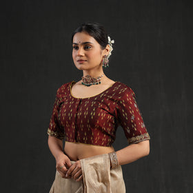 Brown Zardozi Hand Embroidery Cotton Pochampally Ikat Blouse