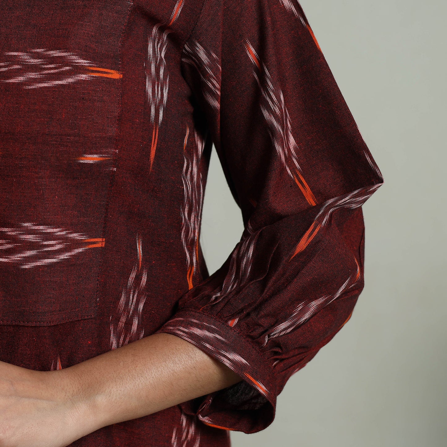 Maroon - Flared Cotton Pochampally Ikat Dress 13