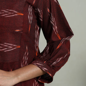 Maroon - Flared Cotton Pochampally Ikat Dress 13