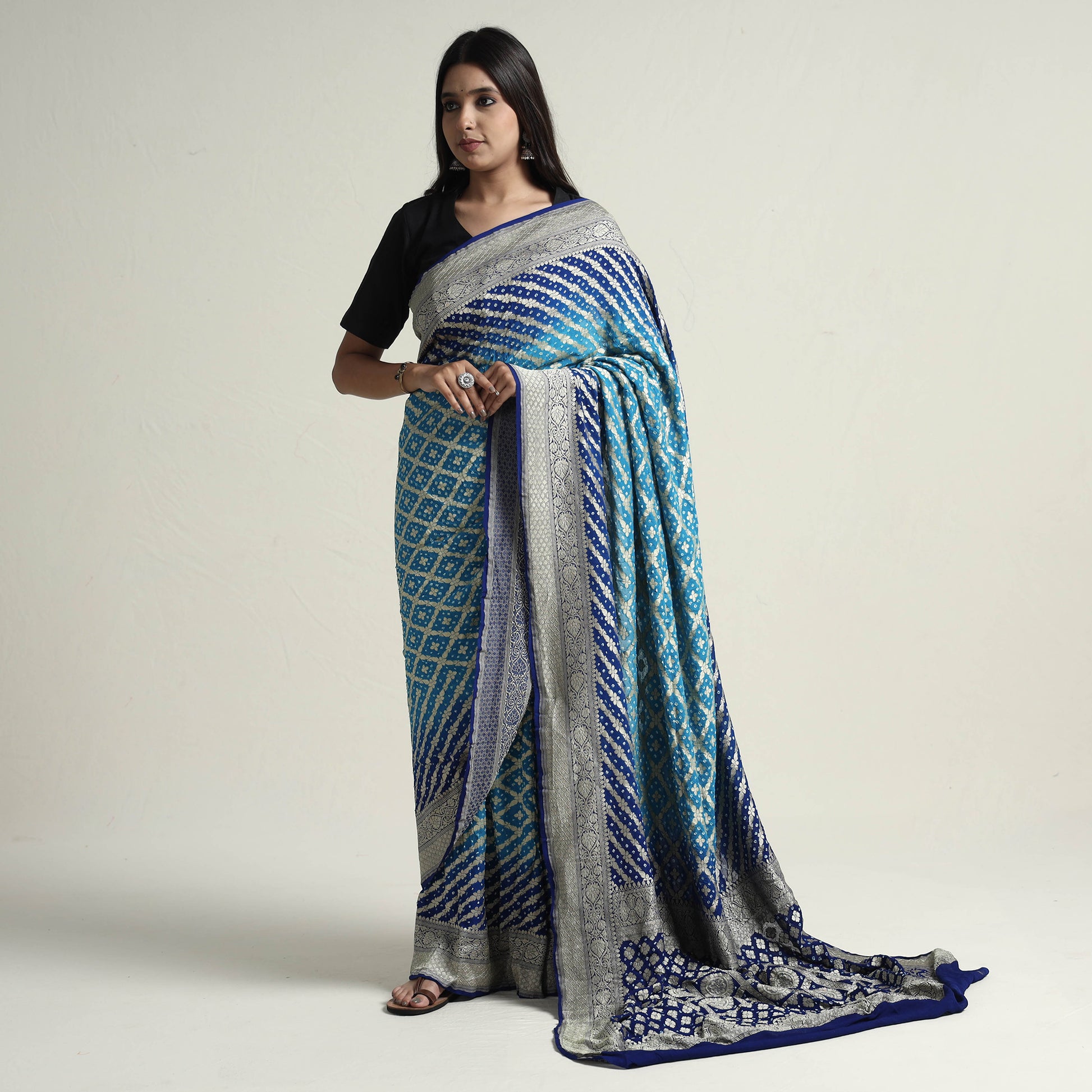 Ajrakh Modal Saree with Tussar Pant & Shirt- Indo-Western Style