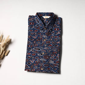 Natural Dyed Hand Block Print Cotton Men Half Sleeve Ajrakh Shirt 02