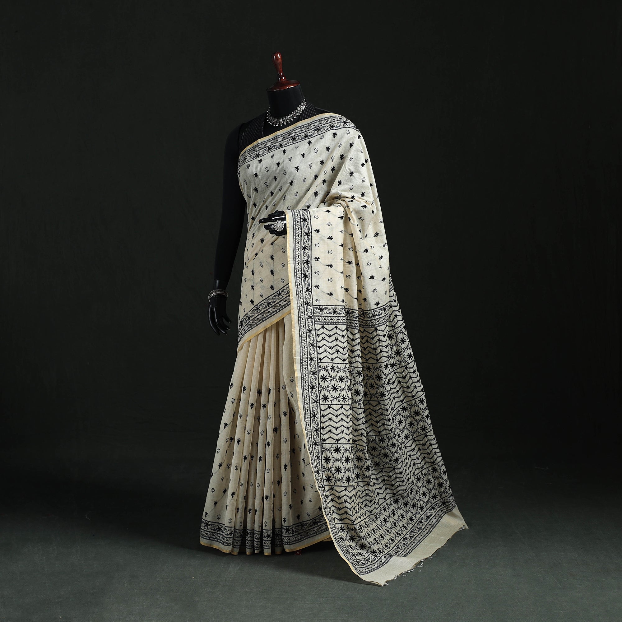 Hand Embroidered Silk Cotton Chapa Work Saree