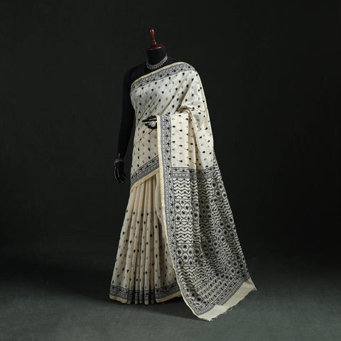 Bengal Kantha Hand Embroidery Silk Cotton Chapa Work Saree 02