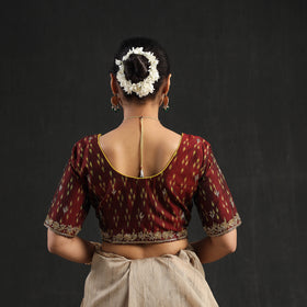 Brown Zardozi Hand Embroidery Cotton Pochampally Ikat Blouse