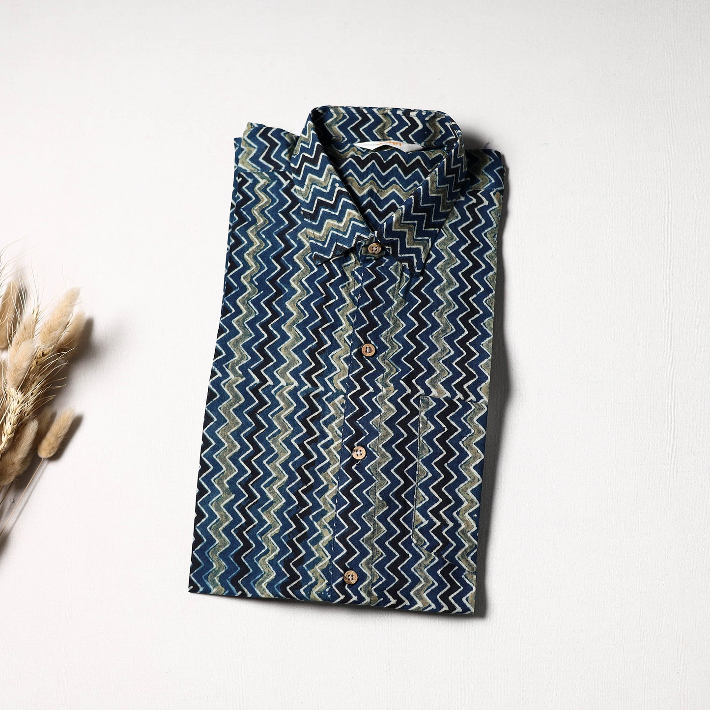 Natural Dyed Hand Block Print Cotton Men Half Sleeve Ajrakh Shirt 03