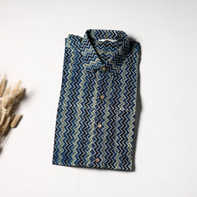 Natural Dyed Hand Block Print Cotton Men Half Sleeve Ajrakh Shirt 03