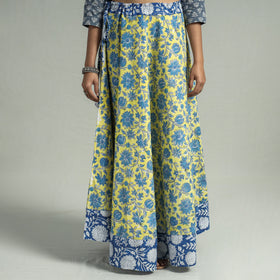Yellow Sanganeri Block Printed Cotton Long Skirt 