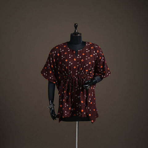 Bandhani tie-dye cotton short kaftan 66 - handcrafted