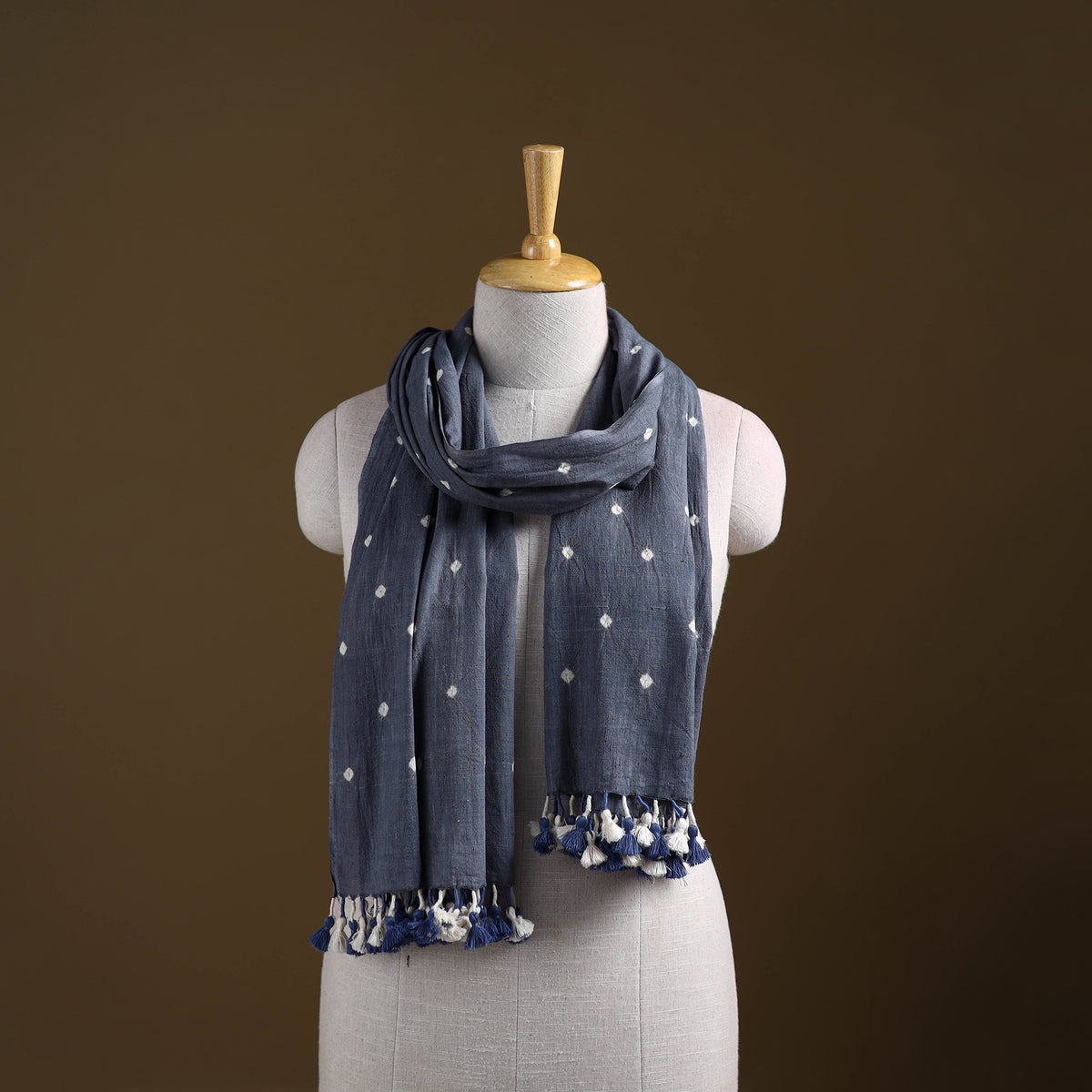 Kutch Handwoven Organic Kala Cotton Bandhani Stole 68