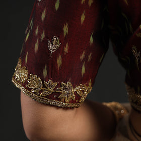 Brown Zardozi Hand Embroidery Cotton Pochampally Ikat Blouse
