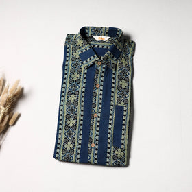 Natural Dyed Hand Block Print Cotton Men Half Sleeve Ajrakh Shirt 04