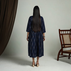 Blue - Flared Cotton Pochampally Ikat Dress 05