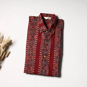 Natural Dyed Hand Block Print Cotton Men Half Sleeve Ajrakh Shirt 11