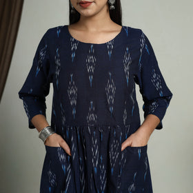 Blue - Flared Cotton Pochampally Ikat Dress 05