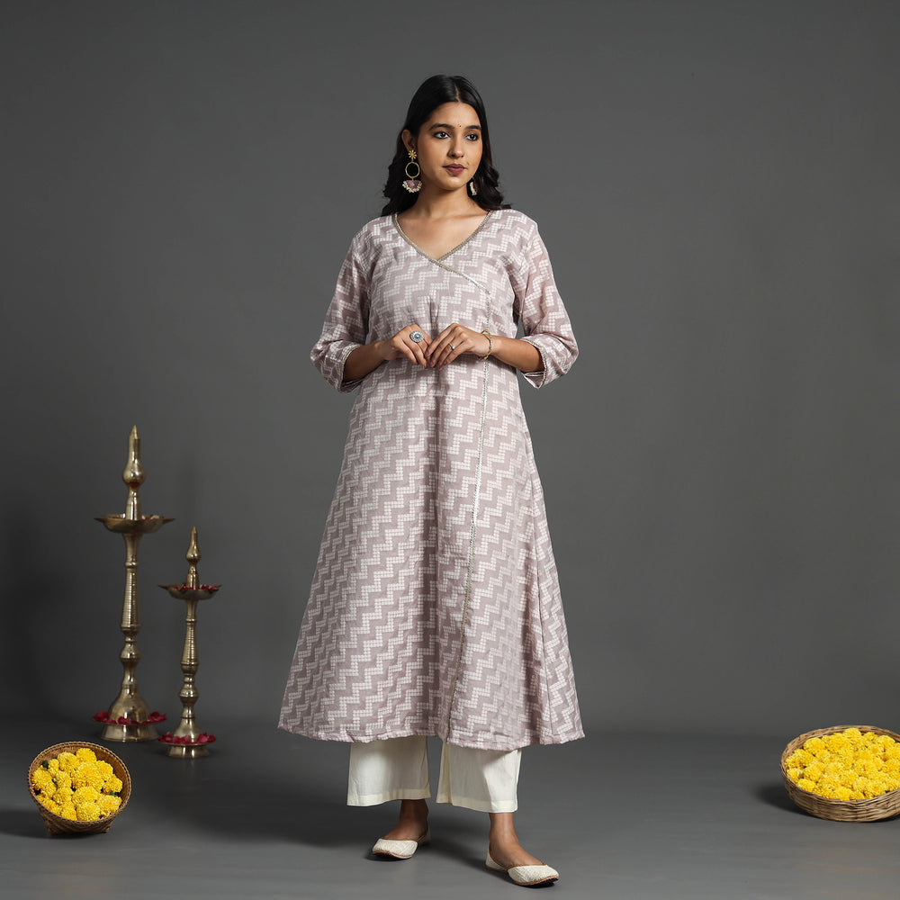 Light Pink - Handwoven Cutwork Cotton Banarasi Kurta 12