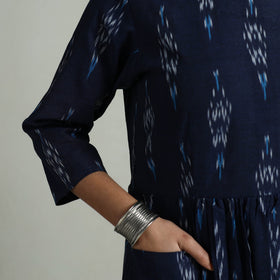 Blue - Flared Cotton Pochampally Ikat Dress 05