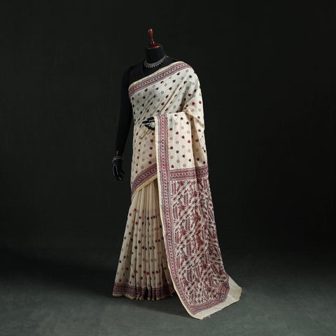 Bengal Kantha Hand Embroidery Silk Cotton Chapa Work Saree 03