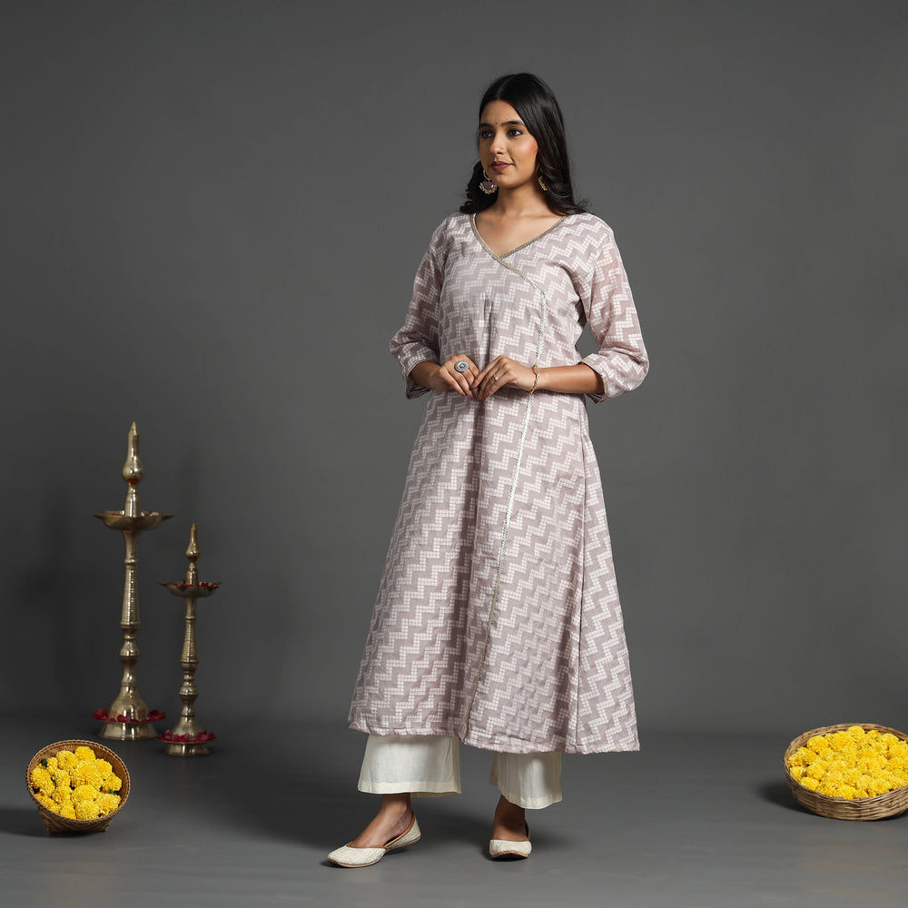 Light Pink - Handwoven Cutwork Cotton Banarasi Kurta 12