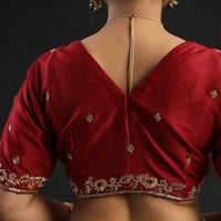 Red - Zardozi Hand Embroidery Cotton Khun Blouse 07